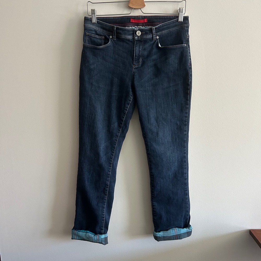 LL Bean Flannel Lined Jeans Dark Wash 8 Regular Straight Leg Insulated 500694
